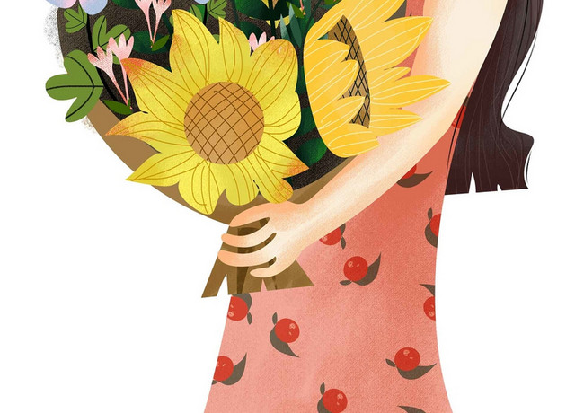 卡通手绘妇女节女神节花束素材