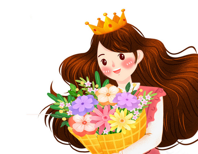 卡通手绘妇女节女神节花束素材