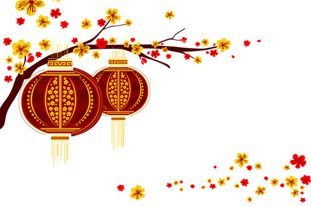 新年红黄梅花灯笼素材