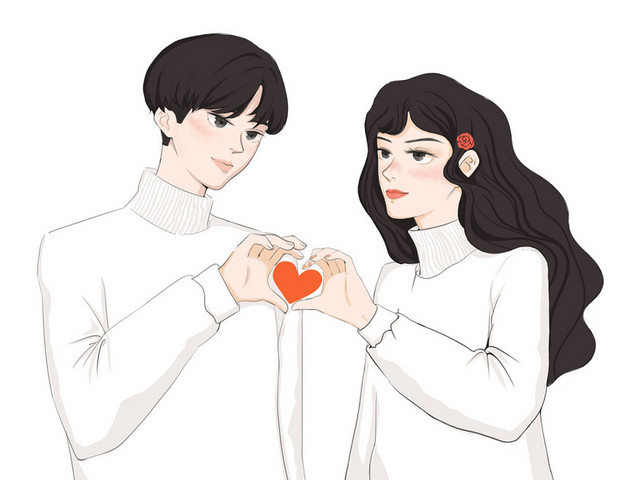 手绘温馨情侣爱心情人节原创插画素材
