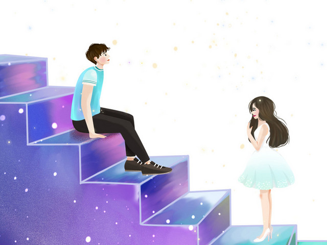 手绘浪漫情侣情人节原创插画素材