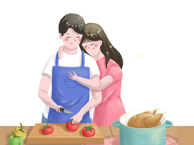 手绘温馨情侣情人节原创插画素材