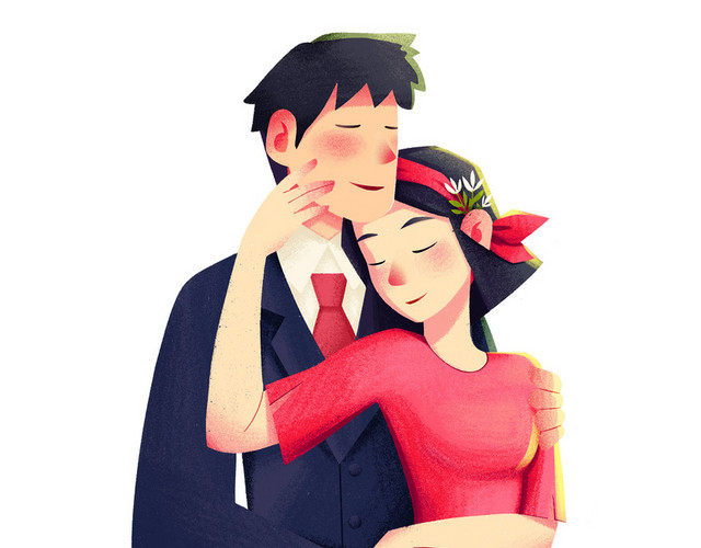 手绘情侣拥抱情人节原创插画素材