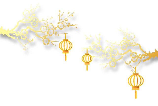 新年春节简约金色梅花灯笼素材