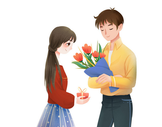 手绘浪漫情侣情人节原创插画素材