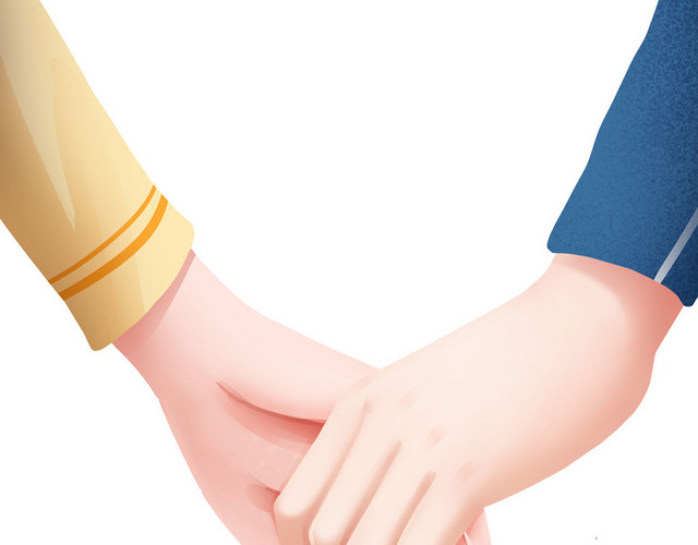 手绘情侣牵手情人节原创插画素材