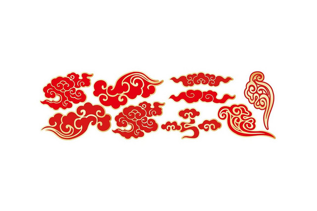 红色清新简约中国风祥云素材
