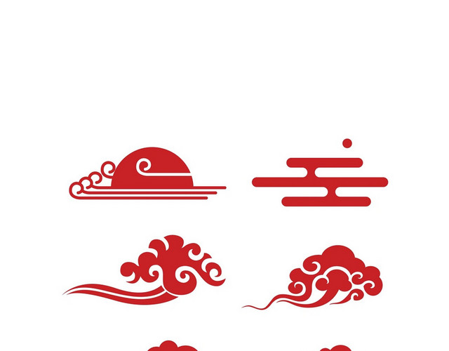 红色清新简约中国风祥云素材