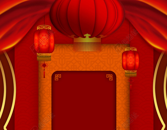 红色古典花纹边框新年鼠年背景素材