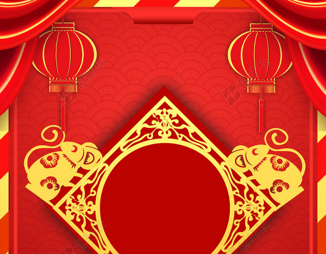 红色中国风喜庆灯笼新年鼠年背景素材