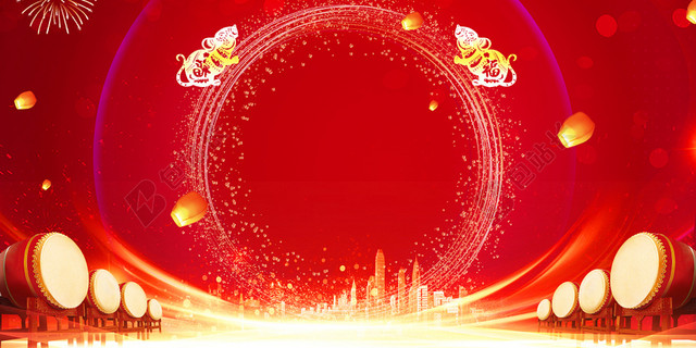 新年晚会红色喜庆立体2020新年鼠年企业晚会舞台背景素材