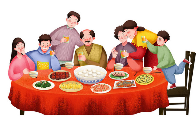 新年主题鼠年年夜饭插画春节插画