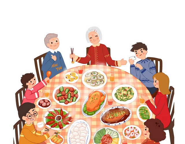 新年主题鼠年年夜饭插画春节插画