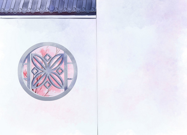 卡通手绘春天春季古风建筑背景素材