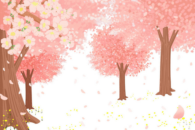 卡通手绘春天春季樱花素材