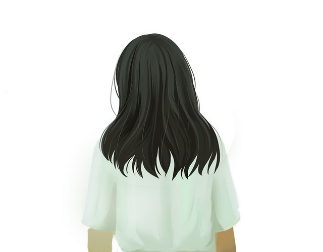 卡通手绘春天春季女孩背影原创素材