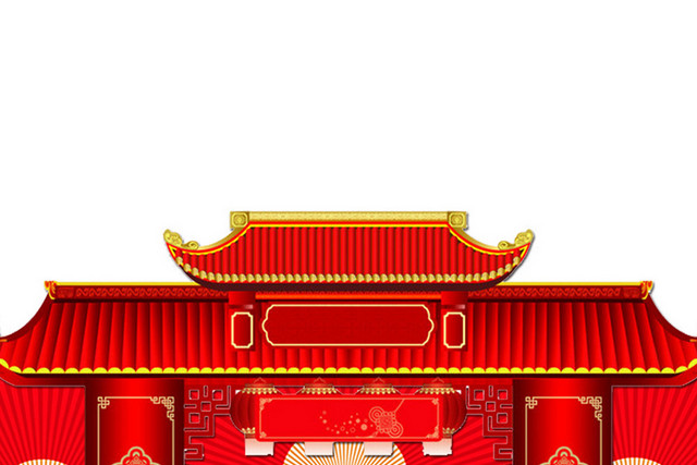 红色中国古典建筑新年素材