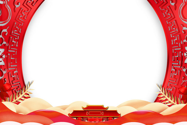 红色喜庆中国古典建筑新年素材