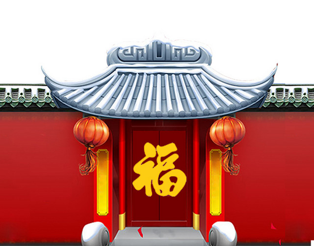 红色传统中国建筑新年素材