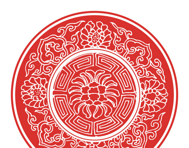 红色圆形中式花纹新年素材