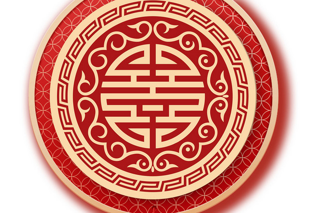 红色圆形古典花纹新年素材