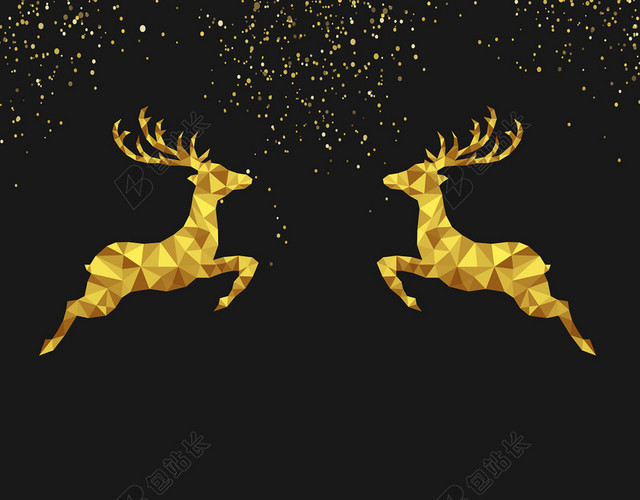 金色立体麋鹿黑色背景圣诞节海报背景
