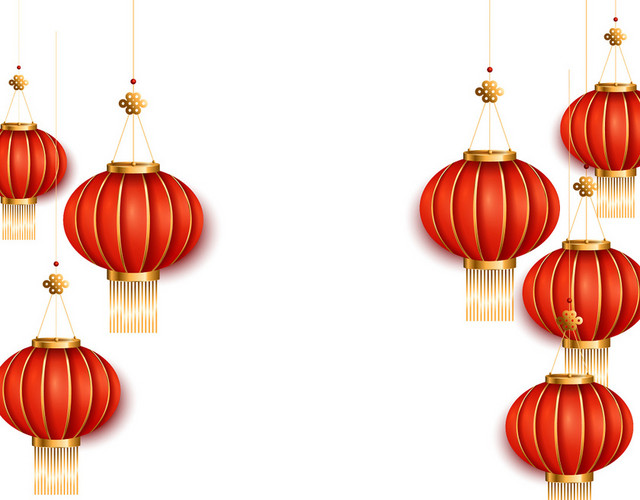 剪纸风红色喜庆中国古典灯笼新年矢量素材