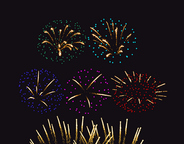 彩色手绘烟花新年元素素材