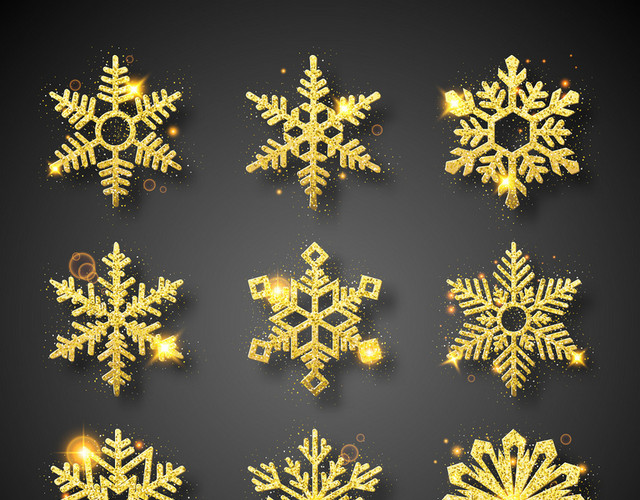 金色立体雪花元素素材