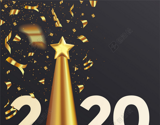 黑色简约2020新年圣诞海报背景素材