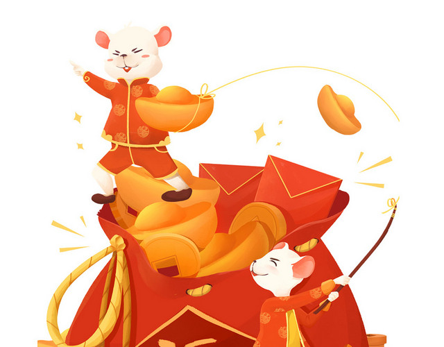 新年主题鼠财神插画春节插画