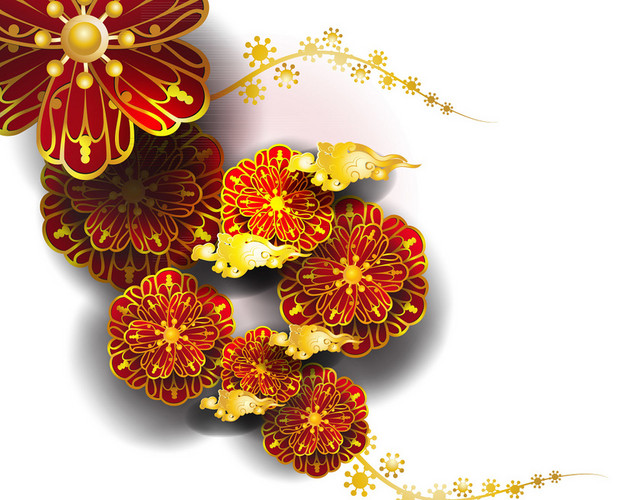 红色立体剪纸花朵春节新年矢量素材