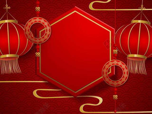 红色中国风喜庆新年背景矢量素材