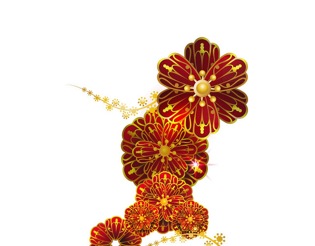 红色春节新年剪纸立体花朵矢量素材