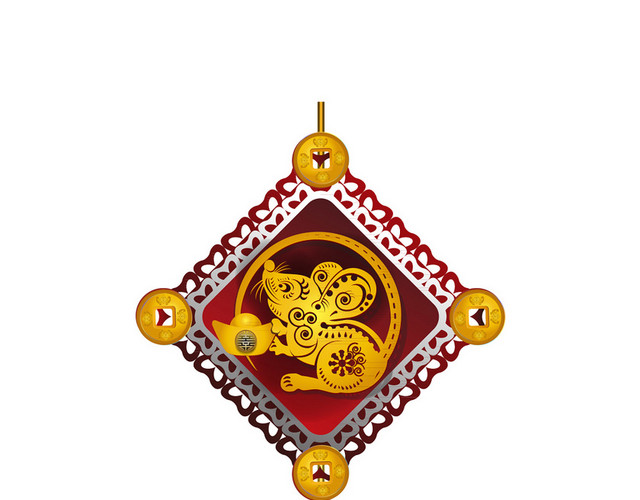金色老鼠福结春节新年矢量素材