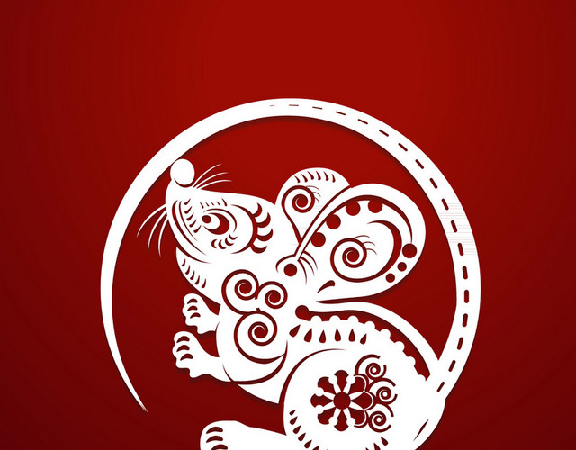 白色老鼠鼠年剪纸春节新年矢量素材