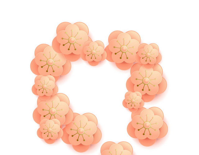 粉色剪纸立体花朵春节新年桃花矢量素材