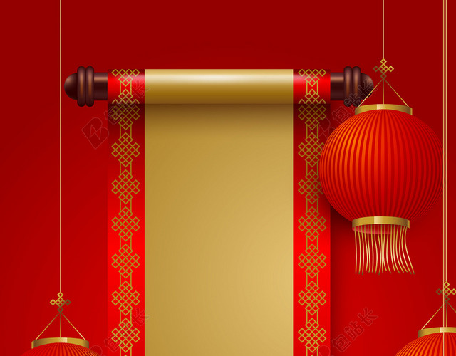红色卷轴新年背景矢量素材