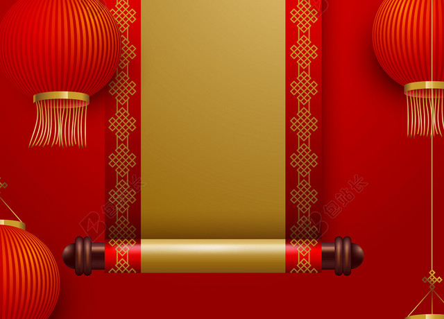 红色卷轴新年背景矢量素材