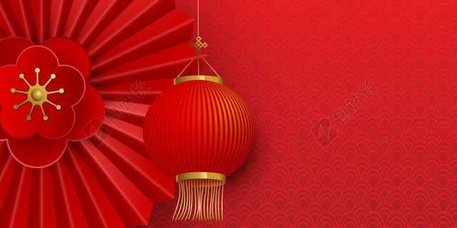 红色折纸风红色新年背景矢量素材