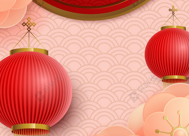 红色灯笼鱼鳞纹新年背景矢量素材