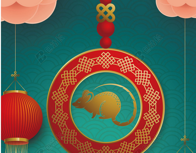 绿色鼠年新年背景矢量素材