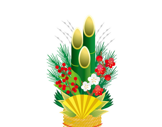 彩色装饰物竹子花朵春节新年矢量素材