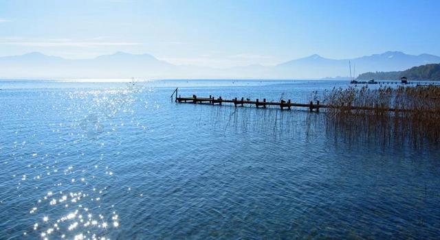基姆湖 湖 水 景观 太阳 背光 闪光的 网站