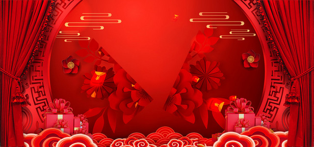 红色喜庆中国风古风新年鼠年背景素材