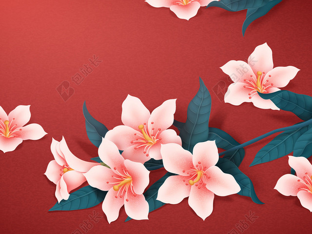 红色花朵鼠年新年背景矢量素材