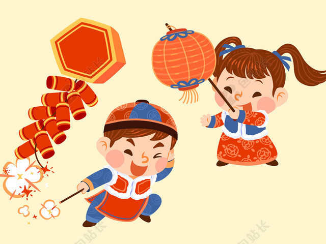 卡通儿童黄色新年背景矢量素材