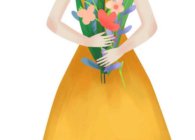 文艺春暖花开春天手捧花女孩插画素材