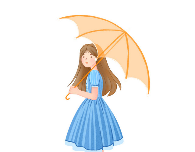 春天卡通小清新撑伞女孩插画素材