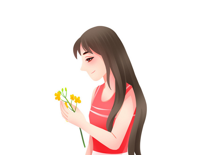 卡通油菜花红衣少女女孩插画素材